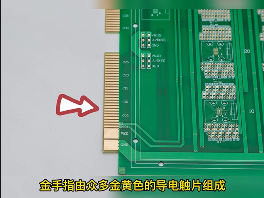 金手指由众多金黄色的导电触片组成